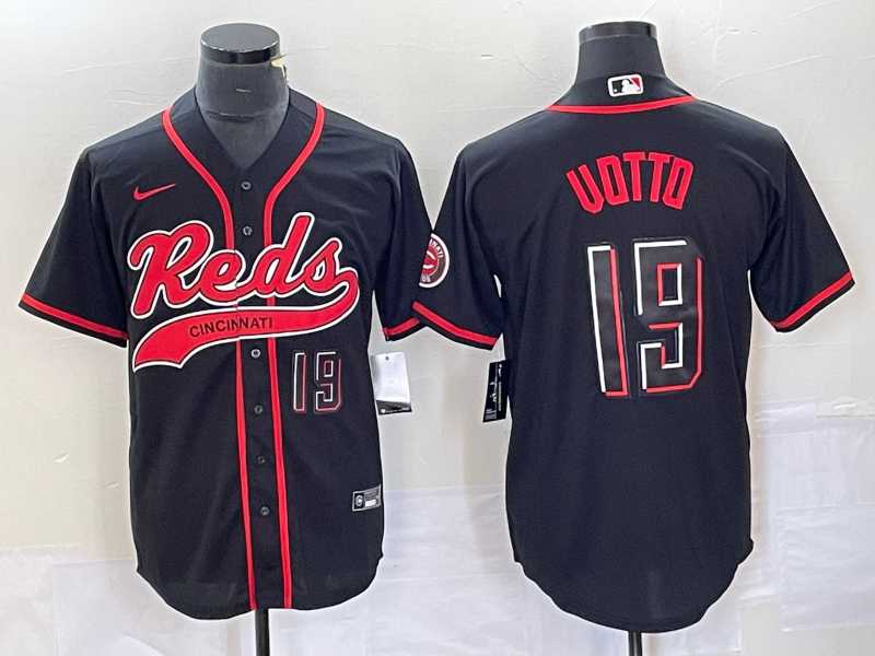 Mens Cincinnati Reds #19 Joey Votto Number Black 2023 City Connect Cool Base Stitched Jersey